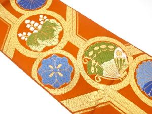 アンティーク　丸に蝶・桐・菊模様織り出し袋帯（材料）